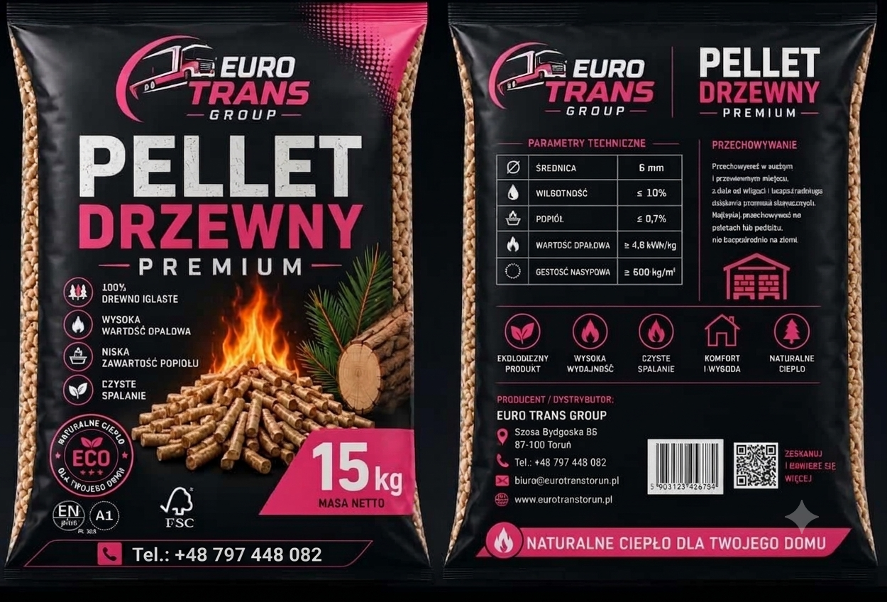 Pellet drzewny Premium ENplus A1 — Toruń (Euro Trans Group)